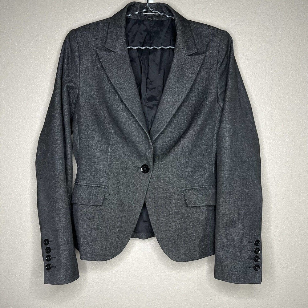Express Design Studio Women's Gray Stretch Single-Breasted Blazer Size 6